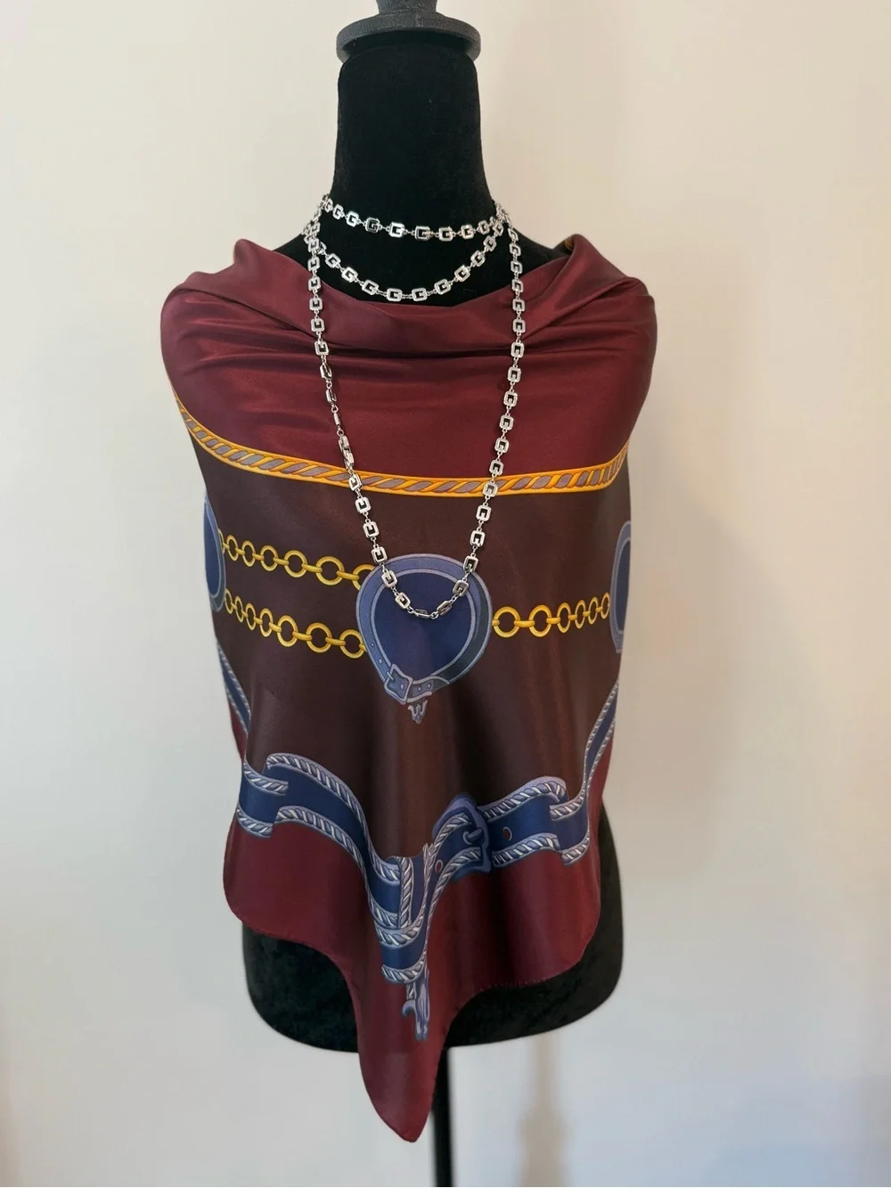 Marina D’Este Silk Scarf 34” Burgundy Red Hand Rolled Made in Italy